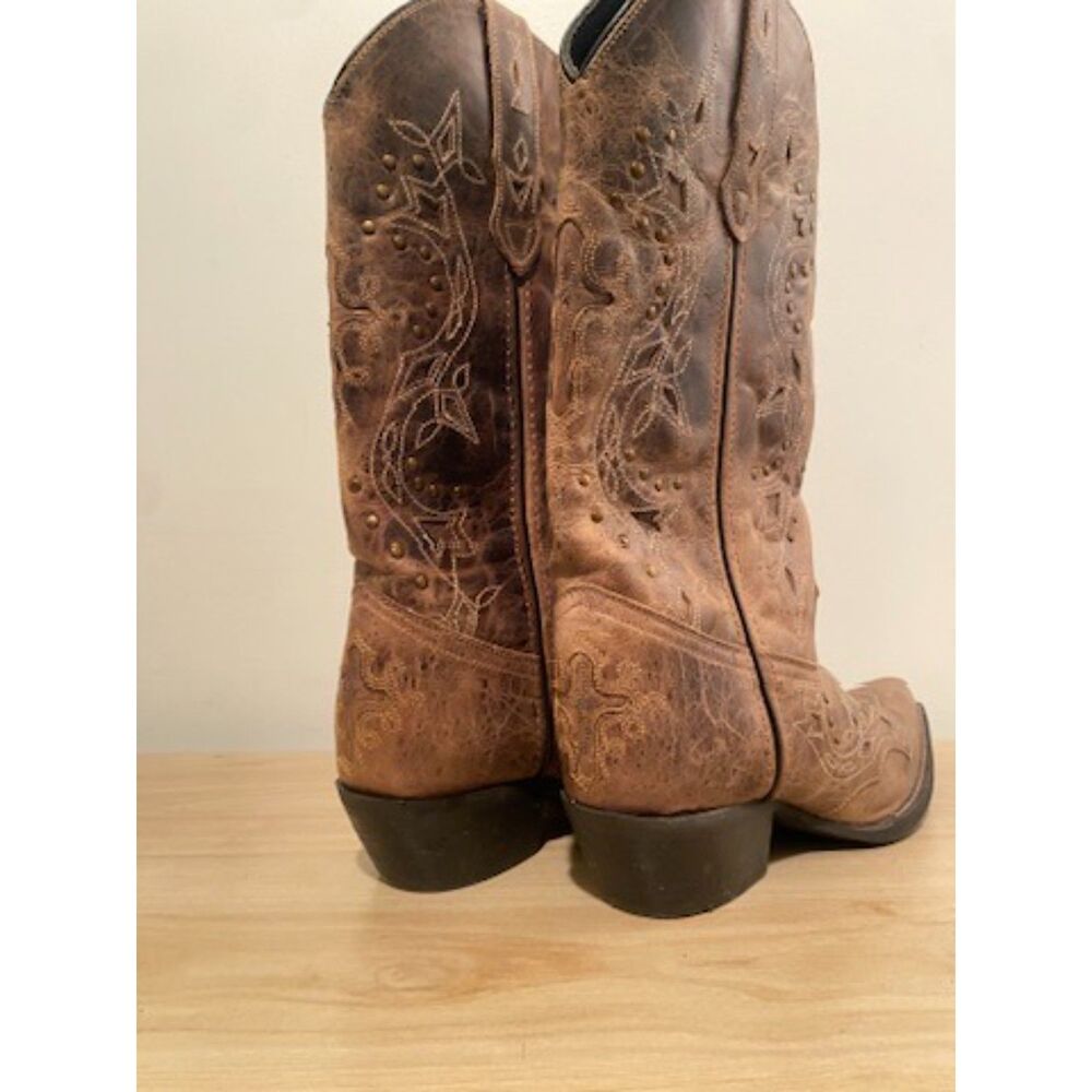 Laredo Western Boots Womens 8 Brown Leather Studded Embroidered Cowgirl - Picture 3 of 8